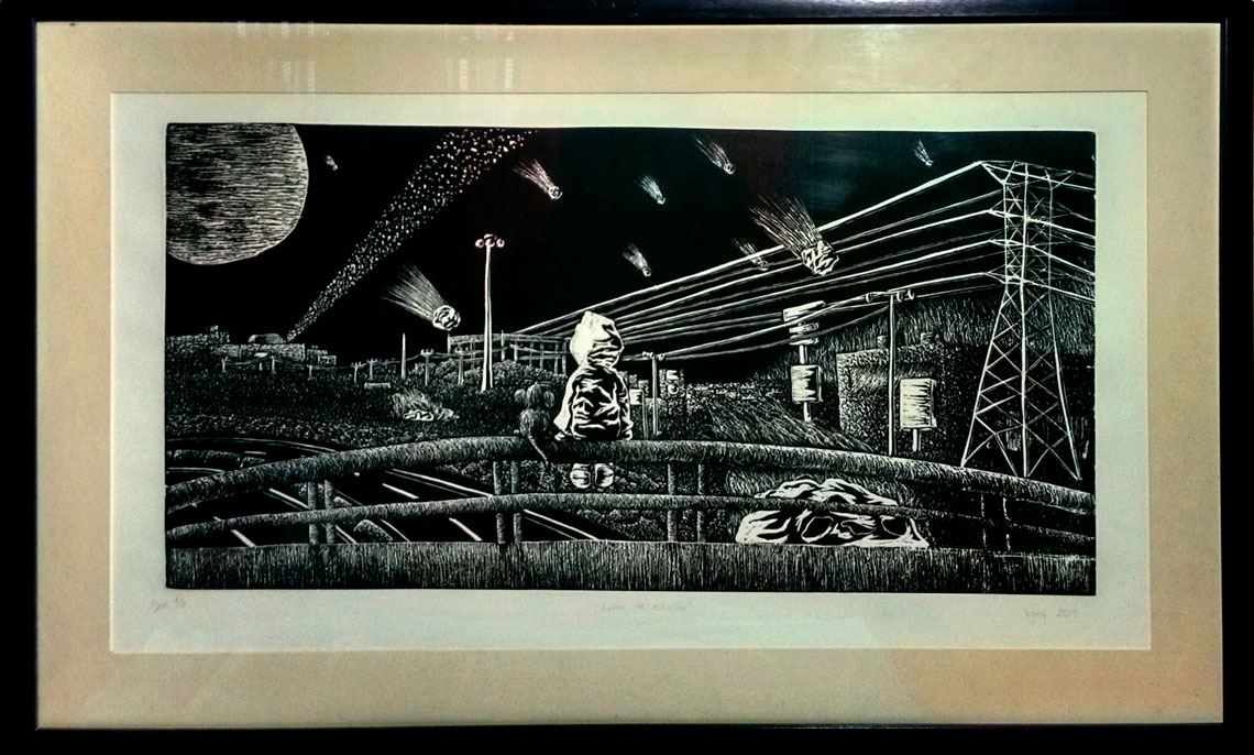 Lluvia de estrellas, vitrograbado, 2015